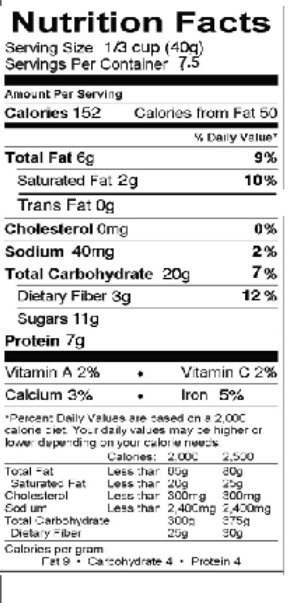 Nutrition facts label of Tosteds.