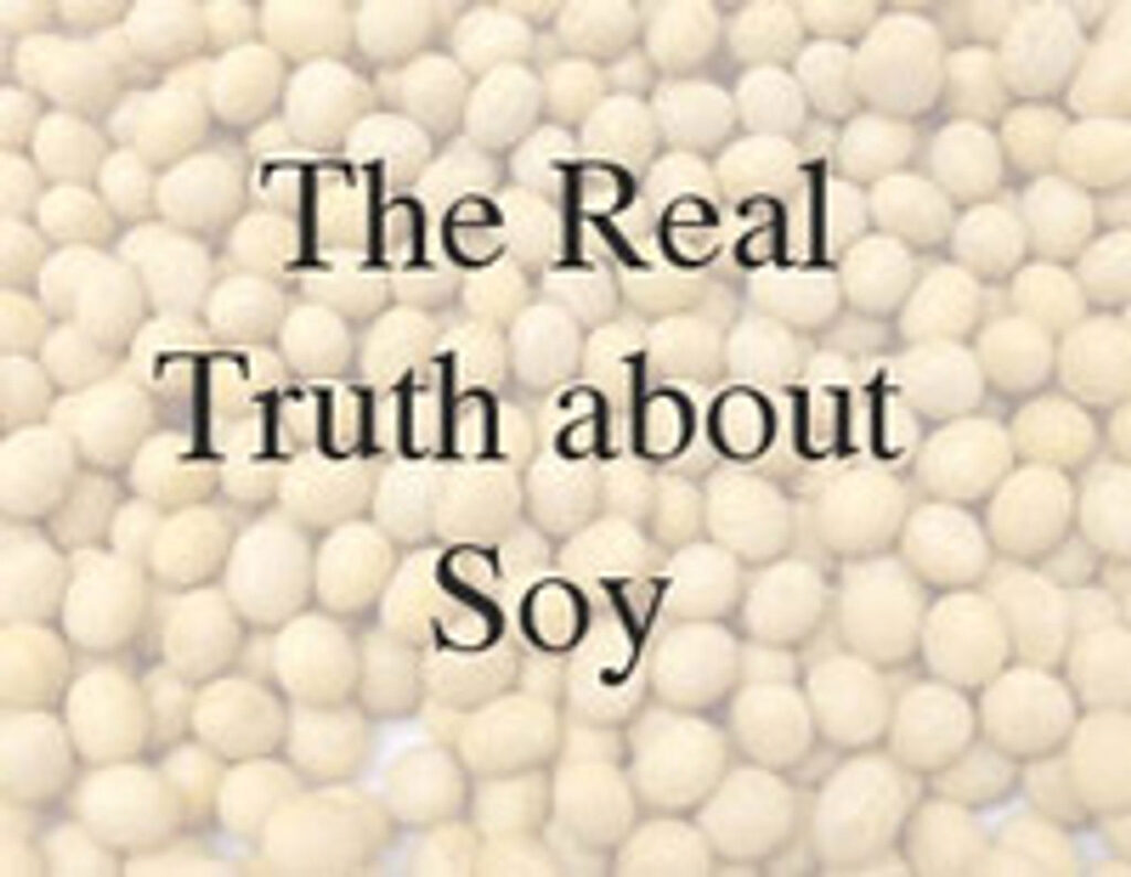 A layer of Soybeans spread out with the title "The Real Truth about Soy".