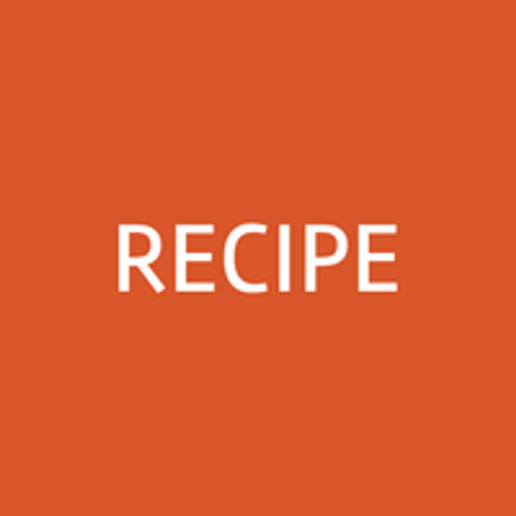 The word 'RECIPE' on an orange background.